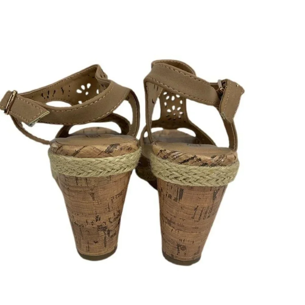 Seychelles Tan Floral Cutout Cork‎ Wedges Sandals